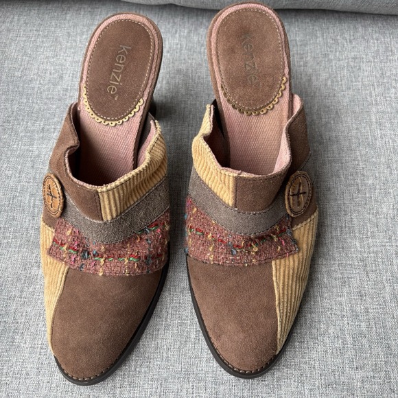 Kenzie Touch Corduroy Leather Brown Suede Clogs Mules Heels Women's Size 9M - Picture 3 of 13